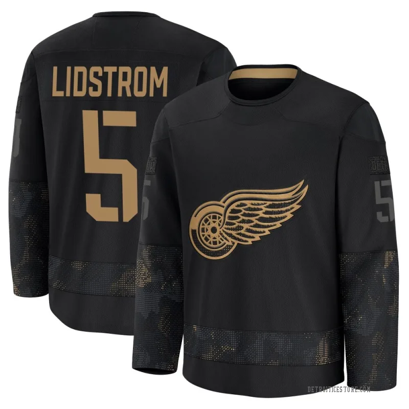 Black Youth Nicklas Lidstrom Detroit Red Wings Premium 2024 Military Appreciation Practice Jersey