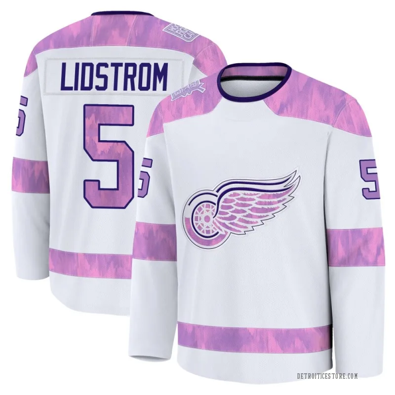 White Men's Nicklas Lidstrom Detroit Red Wings Premium 2024 Hockey Fights Cancer Practice Jersey