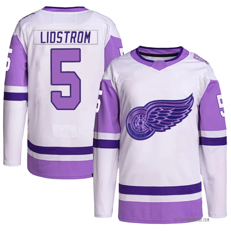 White/Purple Men's Nicklas Lidstrom Detroit Red Wings Authentic Hockey Fights Cancer Primegreen Jersey